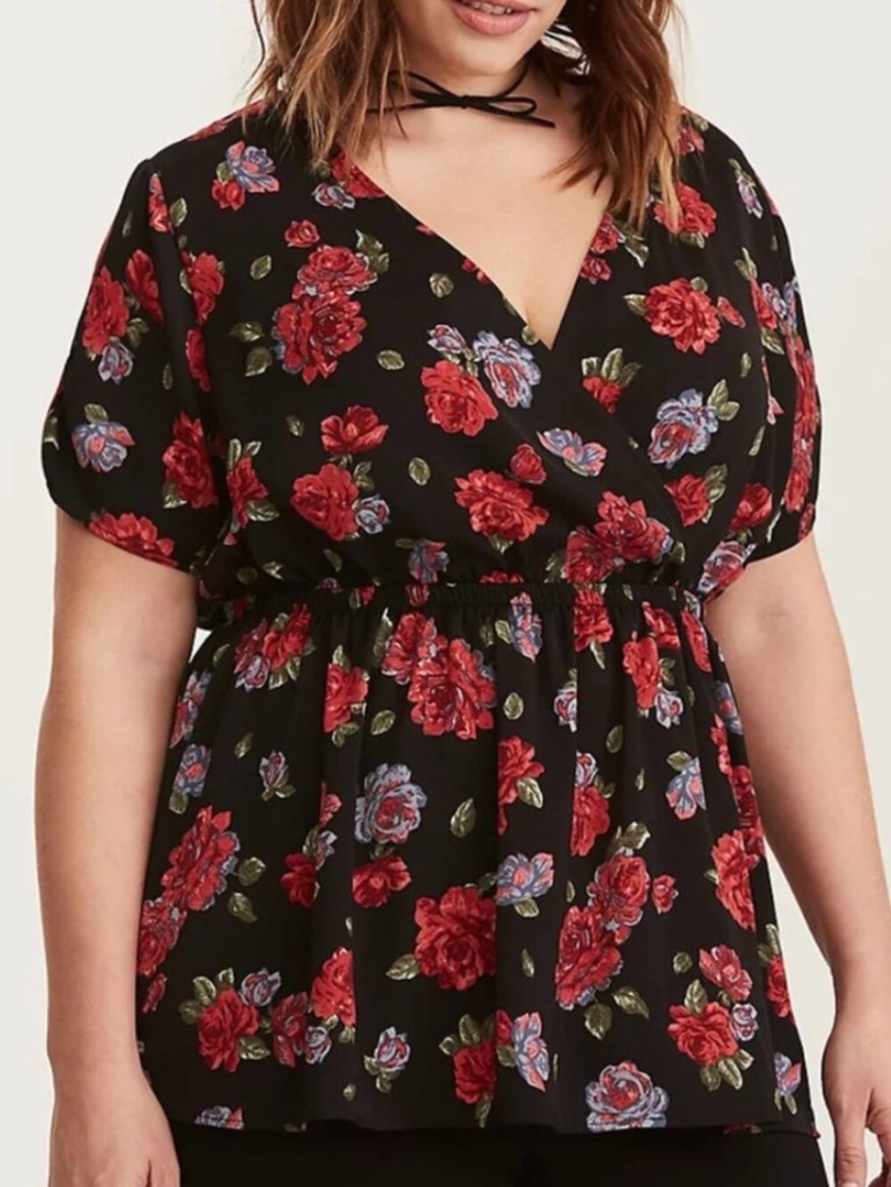 TORRID 1 Plus Size Floral Print Satin Surplice Babydoll Top Black Whimsigoth 1X